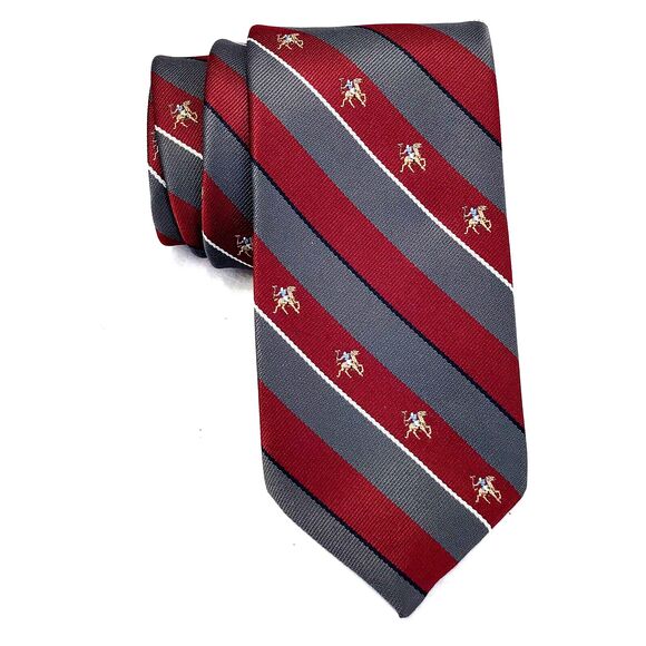 Austin Manor Vintage Tie Polo Horse Repp Stripe Red Gray 3" Preppy Y2K - Picture 1 of 9